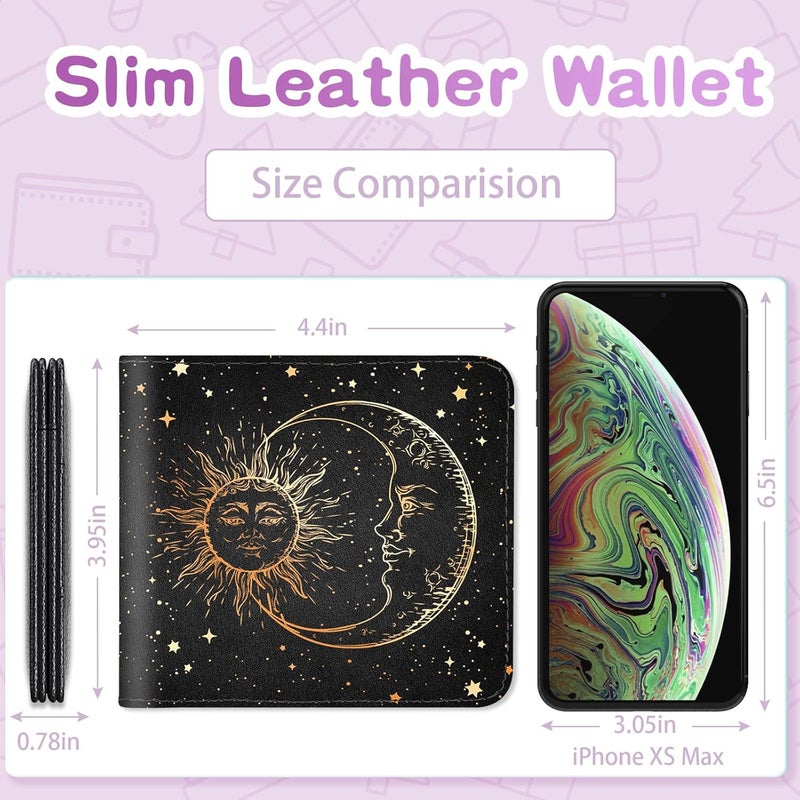 Funermei Cute Wallet for Women Girls Sun and Moon Leather Bifold Wallet Stars Space Aesthetic Credit Card Holder RFID Id Cash Slim Black Small Bi-fold Wallets with Coin Pocket for Teen Little Girl - Image 2